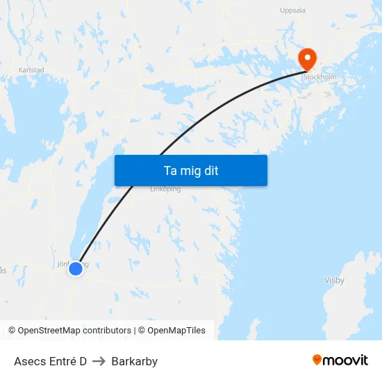 Asecs Entré D to Barkarby map