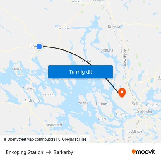 Enköping Station to Barkarby map
