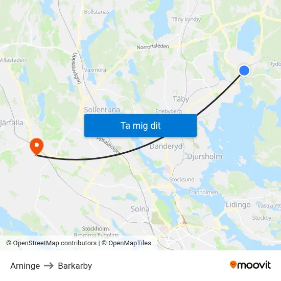 Arninge to Barkarby map