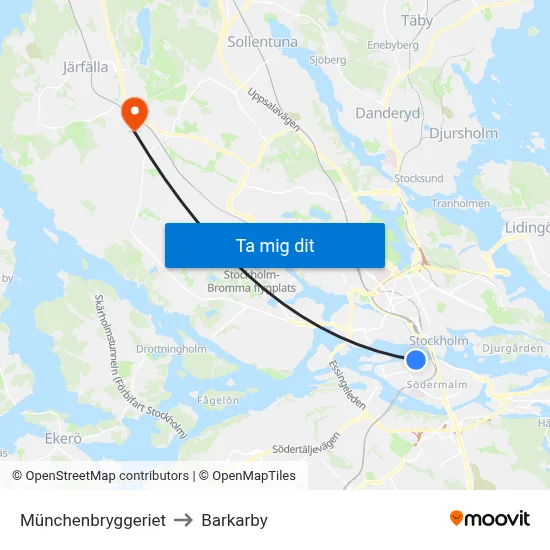 Münchenbryggeriet to Barkarby map