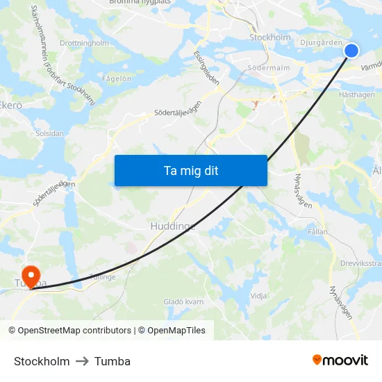 Stockholm to Tumba map