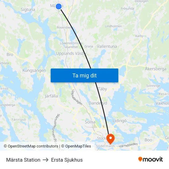 Märsta Station to Ersta Sjukhus map
