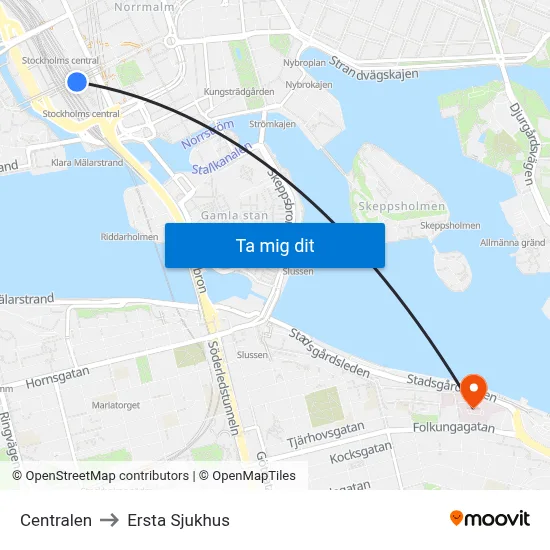Centralen to Ersta Sjukhus map