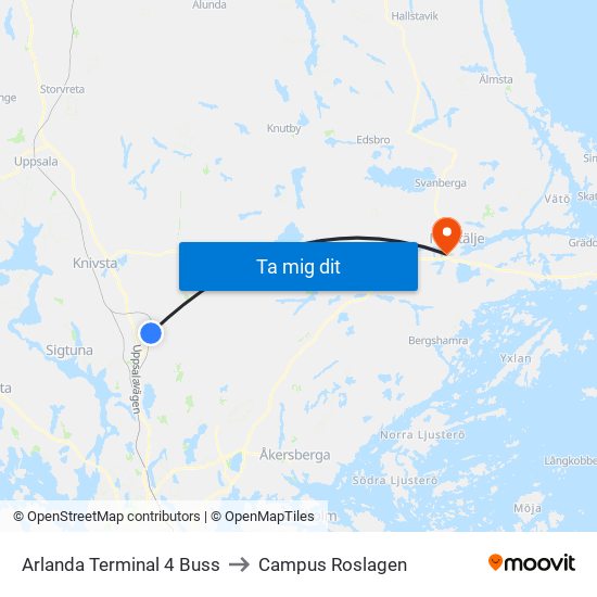 Arlanda Terminal 4 Buss to Campus Roslagen map