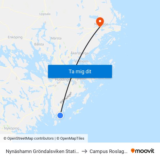 Nynäshamn Gröndalsviken Station to Campus Roslagen map