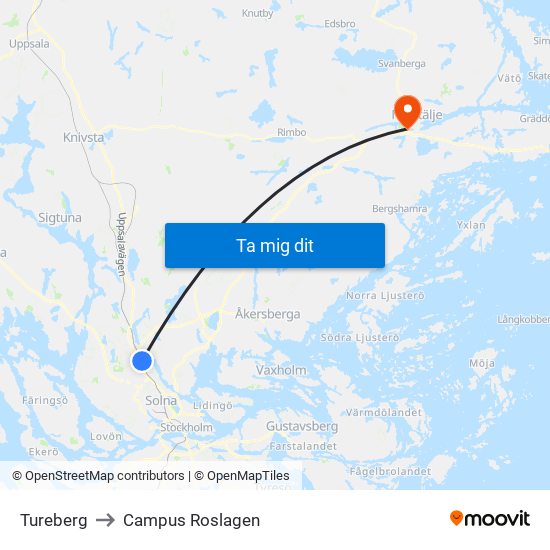 Tureberg to Campus Roslagen map