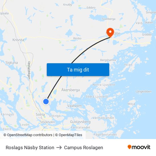 Roslags Näsby Station to Campus Roslagen map