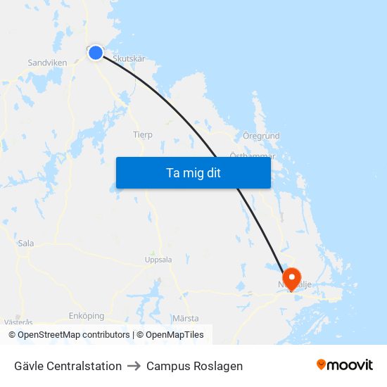 Gävle Centralstation to Campus Roslagen map