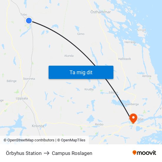 Örbyhus Station to Campus Roslagen map