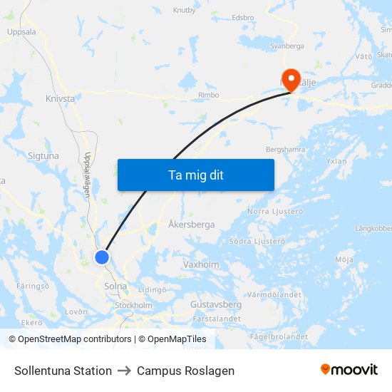 Sollentuna Station to Campus Roslagen map