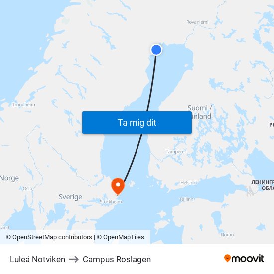 Luleå Notviken to Campus Roslagen map