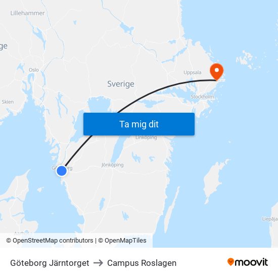 Göteborg Järntorget to Campus Roslagen map