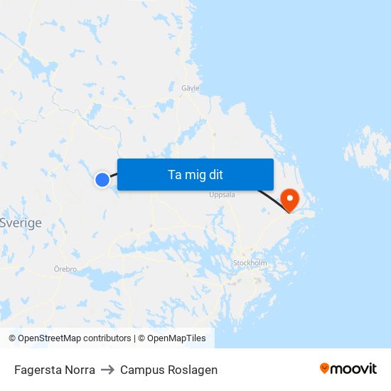 Fagersta Norra to Campus Roslagen map