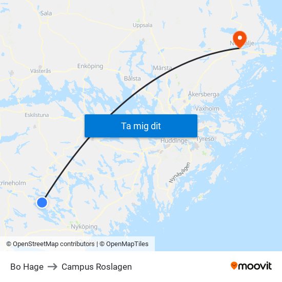 Bo Hage to Campus Roslagen map