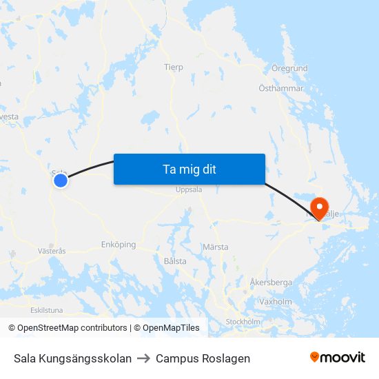 Sala Kungsängsskolan to Campus Roslagen map