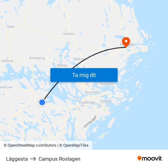 Läggesta to Campus Roslagen map