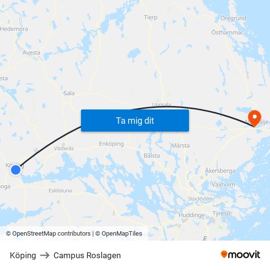 Köping to Campus Roslagen map