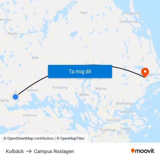 Kolbäck to Campus Roslagen map