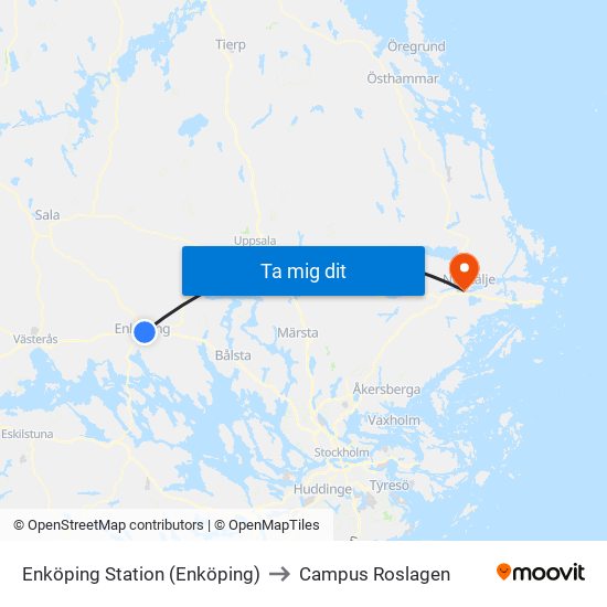 Enköping Station (Enköping) to Campus Roslagen map