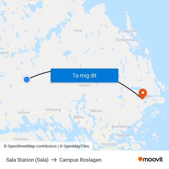 Sala Station (Sala) to Campus Roslagen map