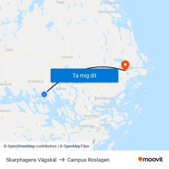 Skarphagens Vägskäl to Campus Roslagen map