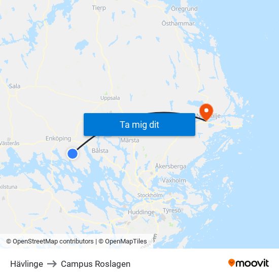 Hävlinge to Campus Roslagen map