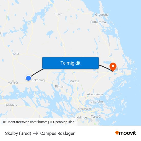 Skälby (Bred) to Campus Roslagen map