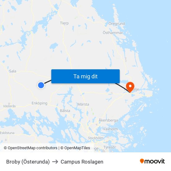 Broby (Österunda) to Campus Roslagen map