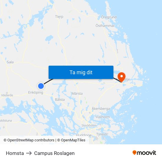 Homsta to Campus Roslagen map