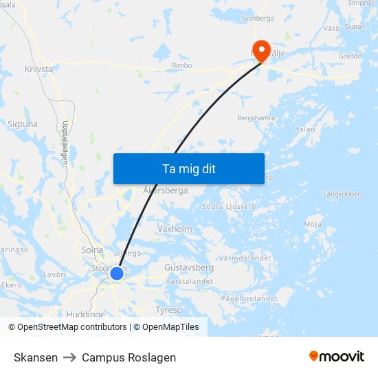 Skansen to Campus Roslagen map