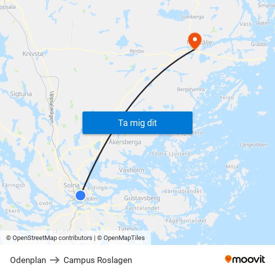 Odenplan to Campus Roslagen map