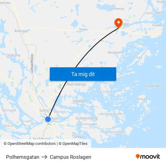 Polhemsgatan to Campus Roslagen map