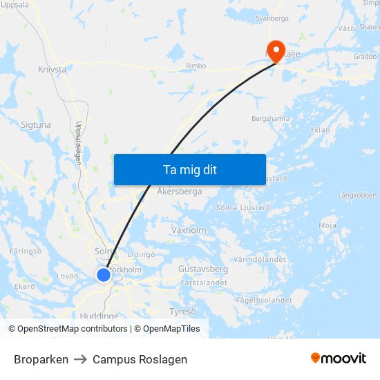 Broparken to Campus Roslagen map