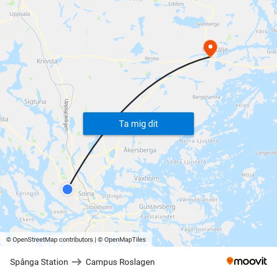 Spånga Station to Campus Roslagen map