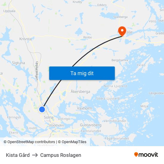 Kista Gård to Campus Roslagen map