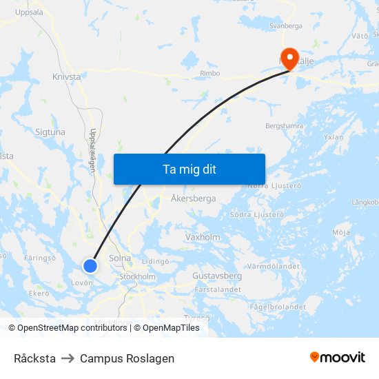 Råcksta to Campus Roslagen map