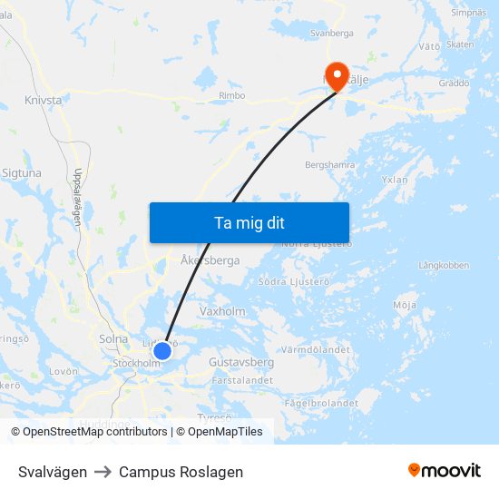 Svalvägen to Campus Roslagen map