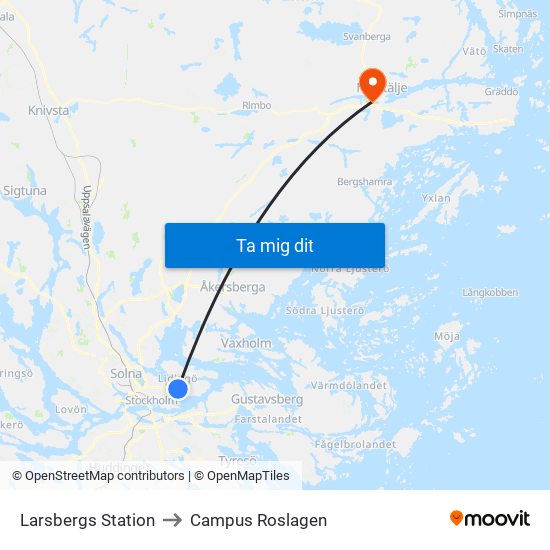 Larsbergs Station to Campus Roslagen map