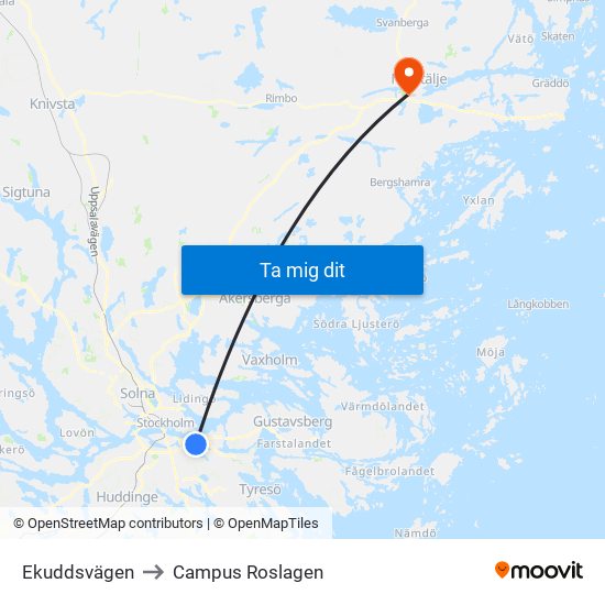 Ekuddsvägen to Campus Roslagen map