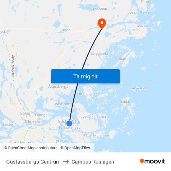 Gustavsbergs Centrum to Campus Roslagen map