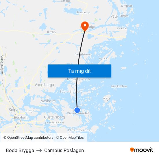 Boda Brygga to Campus Roslagen map