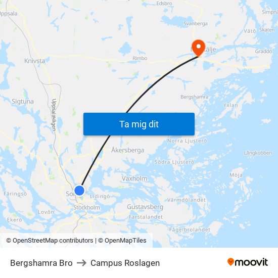 Bergshamra Bro to Campus Roslagen map