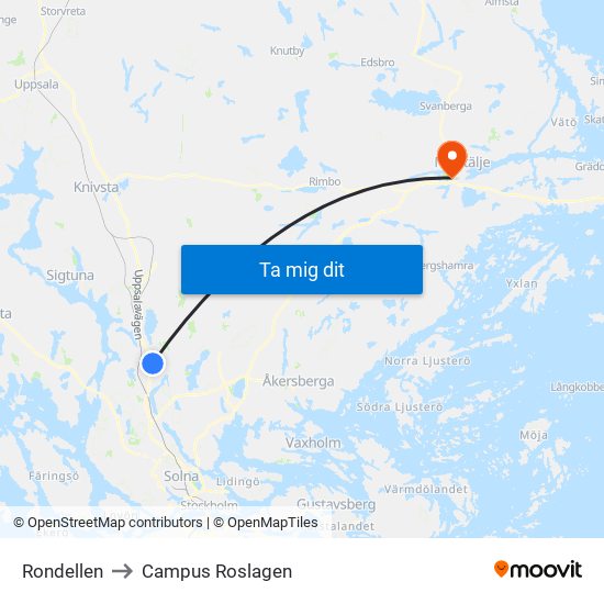 Rondellen to Campus Roslagen map