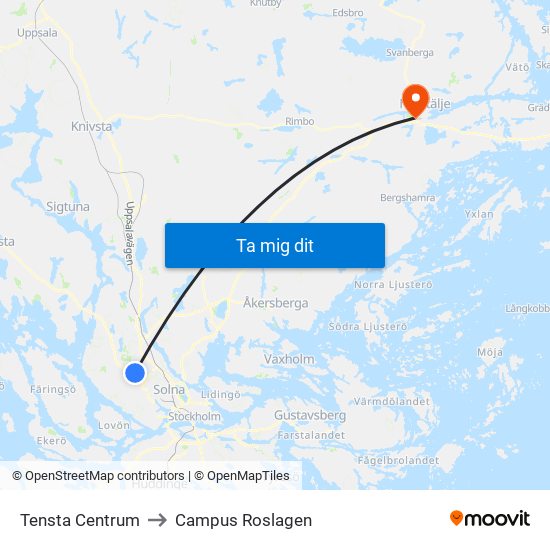 Tensta Centrum to Campus Roslagen map