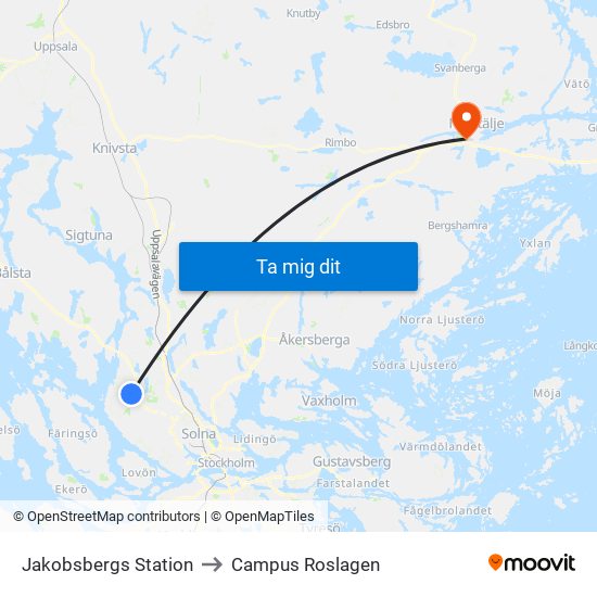 Jakobsbergs Station to Campus Roslagen map