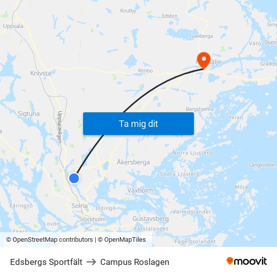 Edsbergs Sportfält to Campus Roslagen map