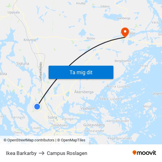 Ikea Barkarby to Campus Roslagen map