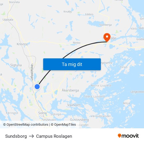 Sundsborg to Campus Roslagen map