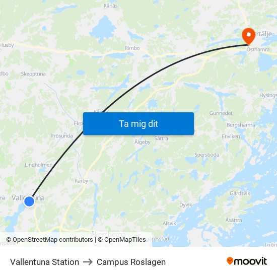 Vallentuna Station to Campus Roslagen map