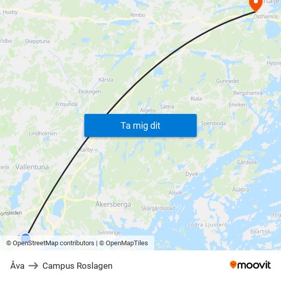 Åva to Campus Roslagen map